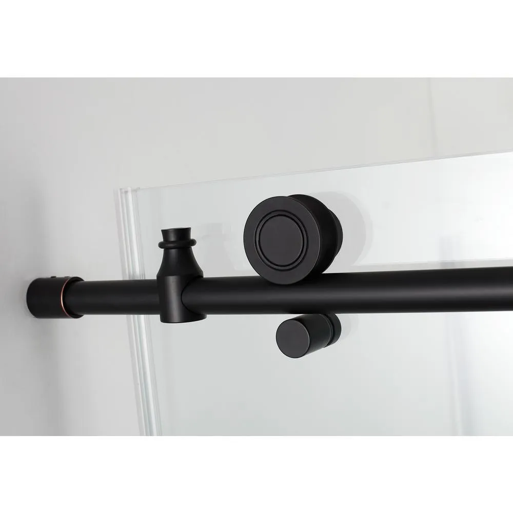 60 in. - 64 in. x 34 in. x 80 in. Frameless Corner Sliding Shower Enclosure Clear Glass in Oil Rubbed Bronze Left, photo 3 of 11