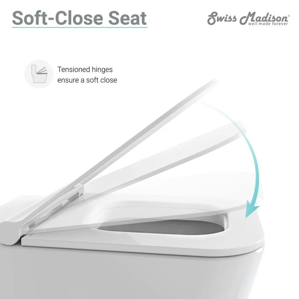 Swiss Madison 0.8/1.28 GPF Concorde Wall Hung Square Dual Flush Elongated Toilet Bowl in White, photo 10 of 11