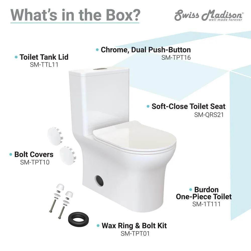 Swiss Madison Burdon 1-Piece 0.8/1.28 GPF Dual Flush Square Toilet in White, Seat Included, photo 12 of 12