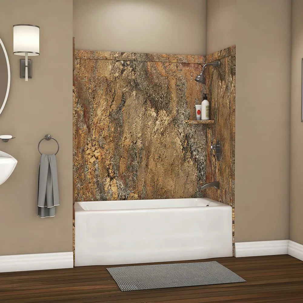 Elite 32 in. x 60 in. x 60 in. 9-Piece Easy Up Adhesive Tub Surround in Calypso, photo 15 of 26