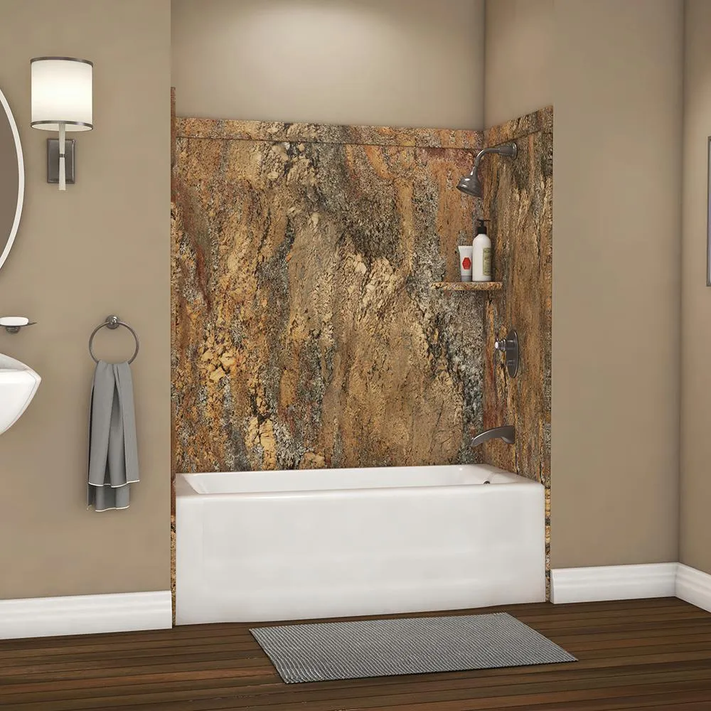 Elite 32 in. x 60 in. x 60 in. 9-Piece Easy Up Adhesive Tub Surround in Calacatta White, photo 15 of 25