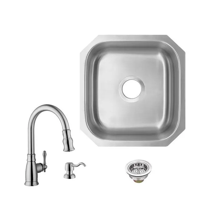 Undermount 16 in. 18-Gauge Stainless Steel Bar Sink in Brushed Stainless with Arc Kitchen Faucet, photo 2 of 5