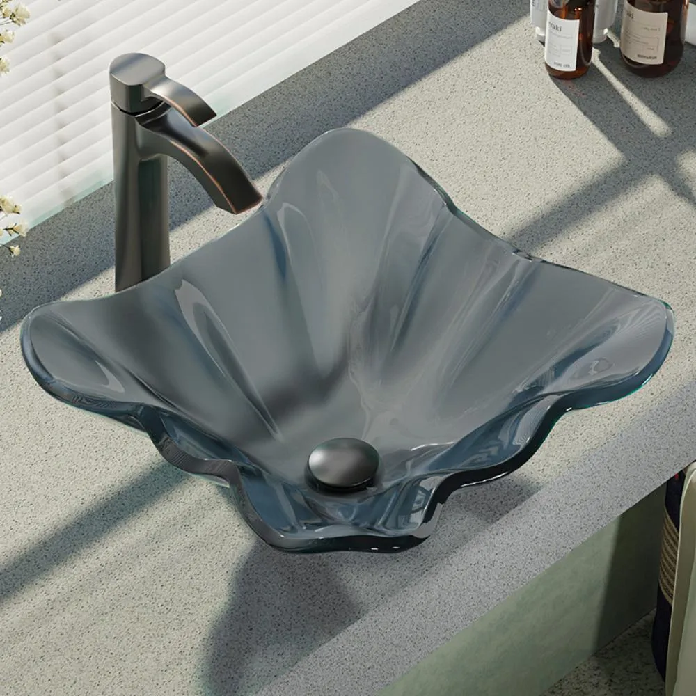 Glass Vessel Sink in Frosted with R9-7006 Faucet and Pop-Up Drain in Chrome, photo 14 of 14