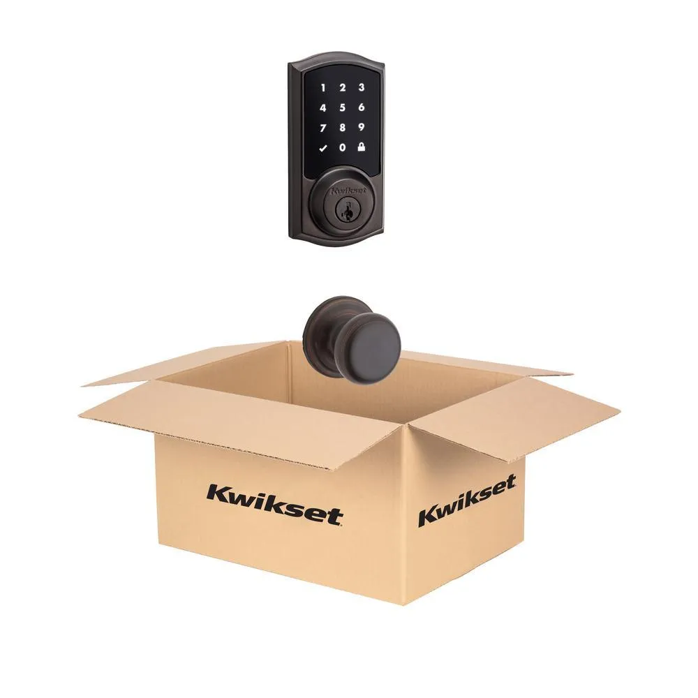Kwikset Premis Touchscreen Smart Lock Venetian Bronze Single Cylinder Electronic Deadbolt featuring Juno Hall/Closet Knob, photo 3 of 3