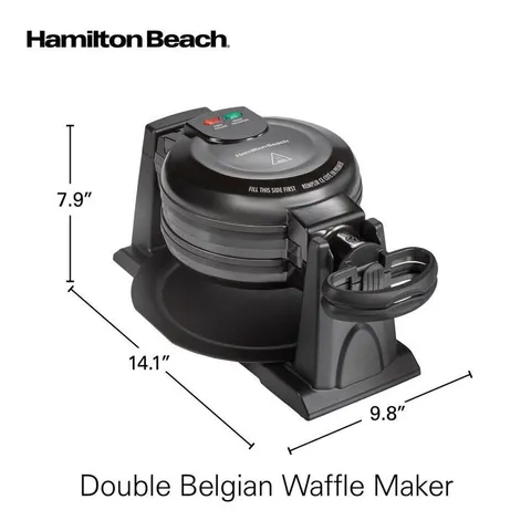 1300 W Double Waffle Black Rotating Belgian Waffle Maker with Removable Plates