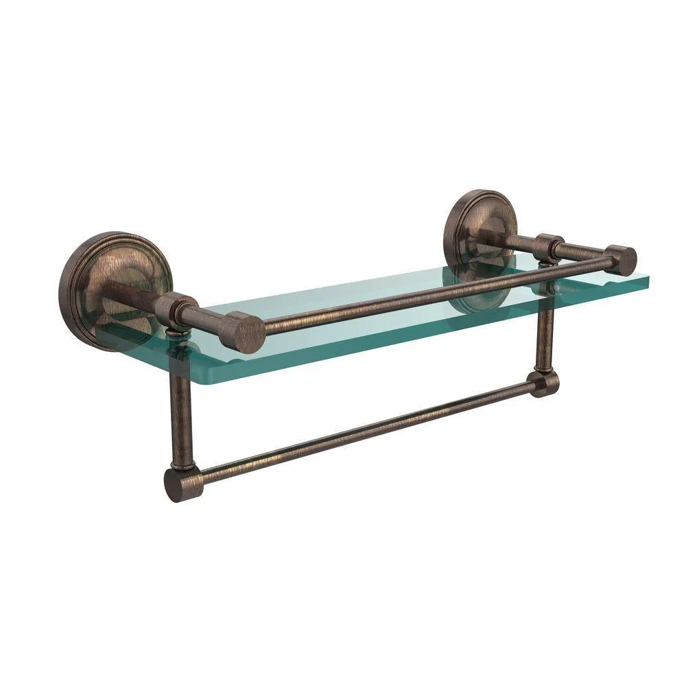 Allied Brass 16 in. L x 5 in. H x 5 in. W Gallery Clear Glass Bathroom Shelf with Towel Bar in Polished Nickel, photo 2 of 14