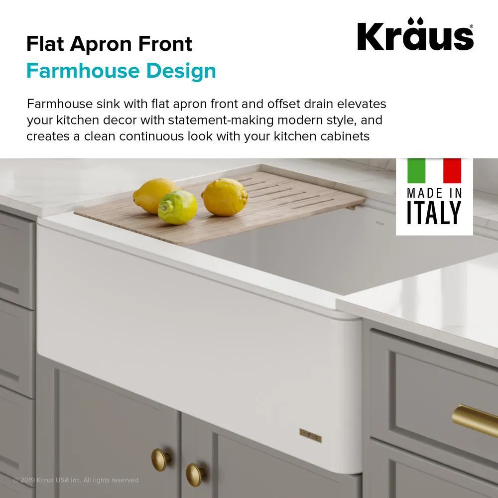 Bellucci 33in. CeramTek Granite/Quartz Composite Farmhouse ApronFront Single Bowl Kitchen Sink w/ Cutting Board in White, photo 12 of 16