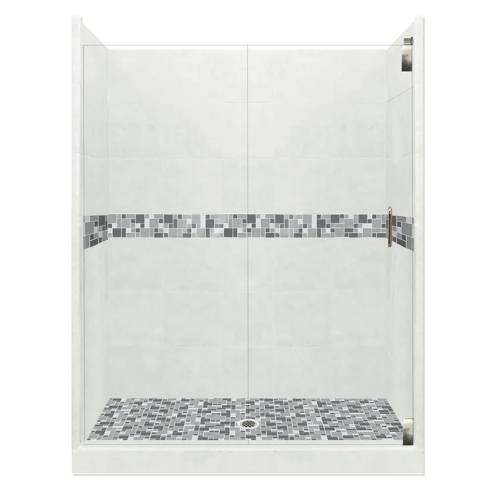 Del Mar Grand Hinged 36 in. x 54 in. x 80 in. Center Drain Alcove Shower Kit in Natural Buff and Satin Nickel Hardware, photo 13 of 16
