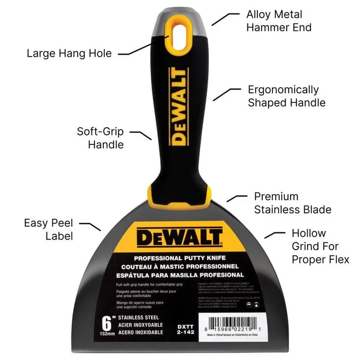 DEWALT 6 in. Stainless Steel Putty Knife with Soft Grip Handle, photo 7 of 10