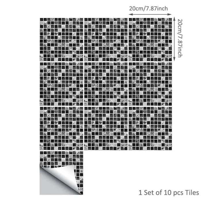 Goory 10Pcs Mosaic Pattern Waterproof Wall Tile Stickers Peel and Stick Tile Kitchen Backsplash Wallpaper Sticker 15x15cm/20x20cm, photo 8 of 9