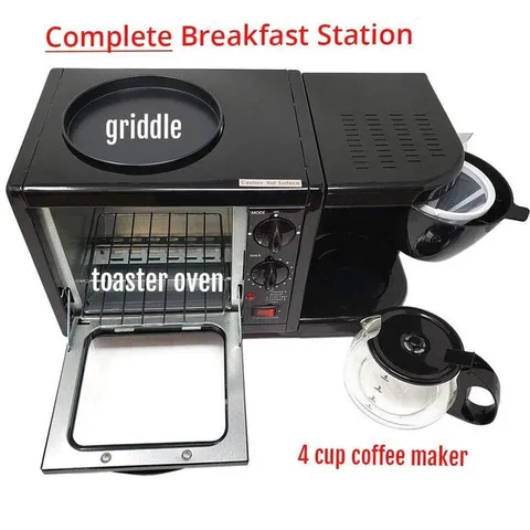 3-in-1 Stainless Steel Black Breakfast Maker Station Hub Toaster Oven