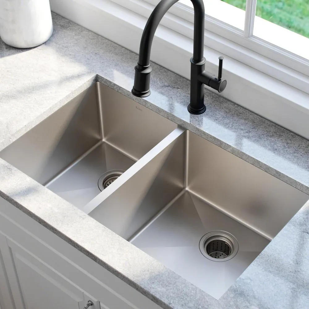 Standart PRO 33in. 16 Gauge Undermount 60/40 Double Bowl Stainless Steel Kitchen Sink, photo 2 of 13
