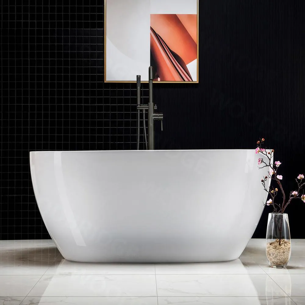 WOODBRIDGE Westfield 55 in. Acrylic Freestanding Double-Ended Soaking Bathtub with Drain and Overflow, White, photo 3 of 7