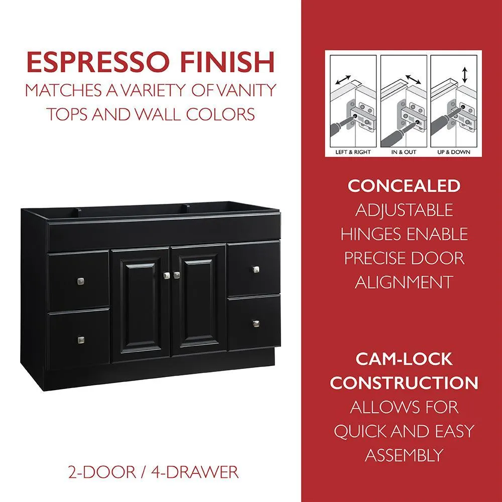 Wyndham 48 in. W x 21 in. D Ready to Assemble Bath Vanity Cabinet Only in Espresso, photo 2 of 29