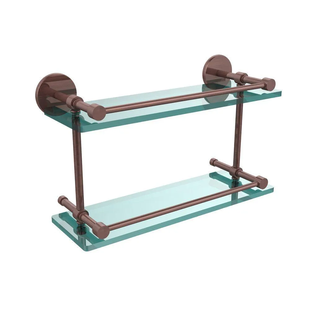 Allied Brass 16 in. L x 8 in. H x 5 in. W 2-Tier Clear Glass Bathroom Shelf with Gallery Rail in Brushed Bronze, photo 13 of 17