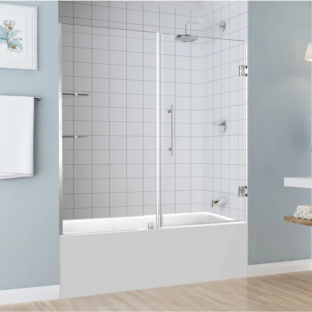 Belmore GS 59.25 in. to 60.25 in. x 60 in. Frameless Hinged Tub Door with Glass Shelves in Matte Black, photo 9 of 9
