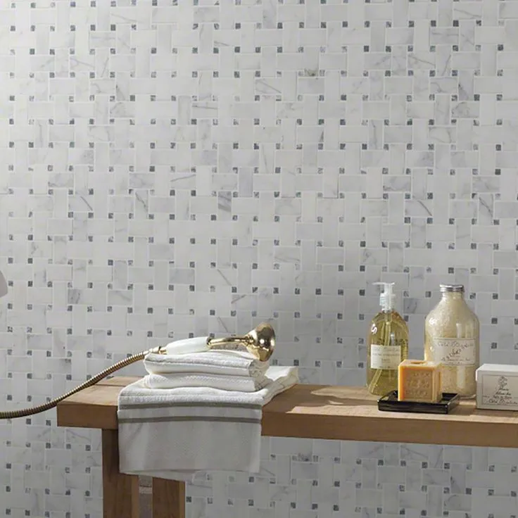 MSI Calacatta Cressa Basket Weave 12 in. x 12 in. x 10 mm Honed Marble Mesh-Mounted Mosaic Tile (10 sq. ft. / case), photo 9 of 11