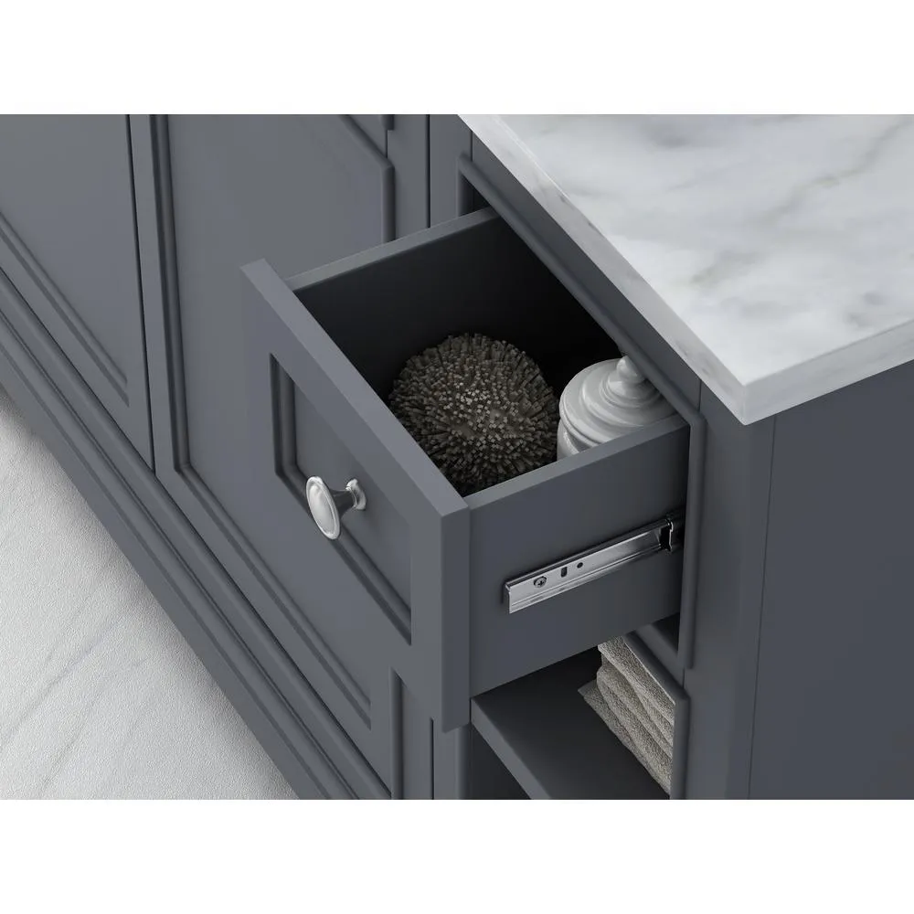 Mornington 54 in. W x 21 in. D Single Bath Vanity in Grey with Marble Vanity Top in White with White Sink, photo 6 of 8