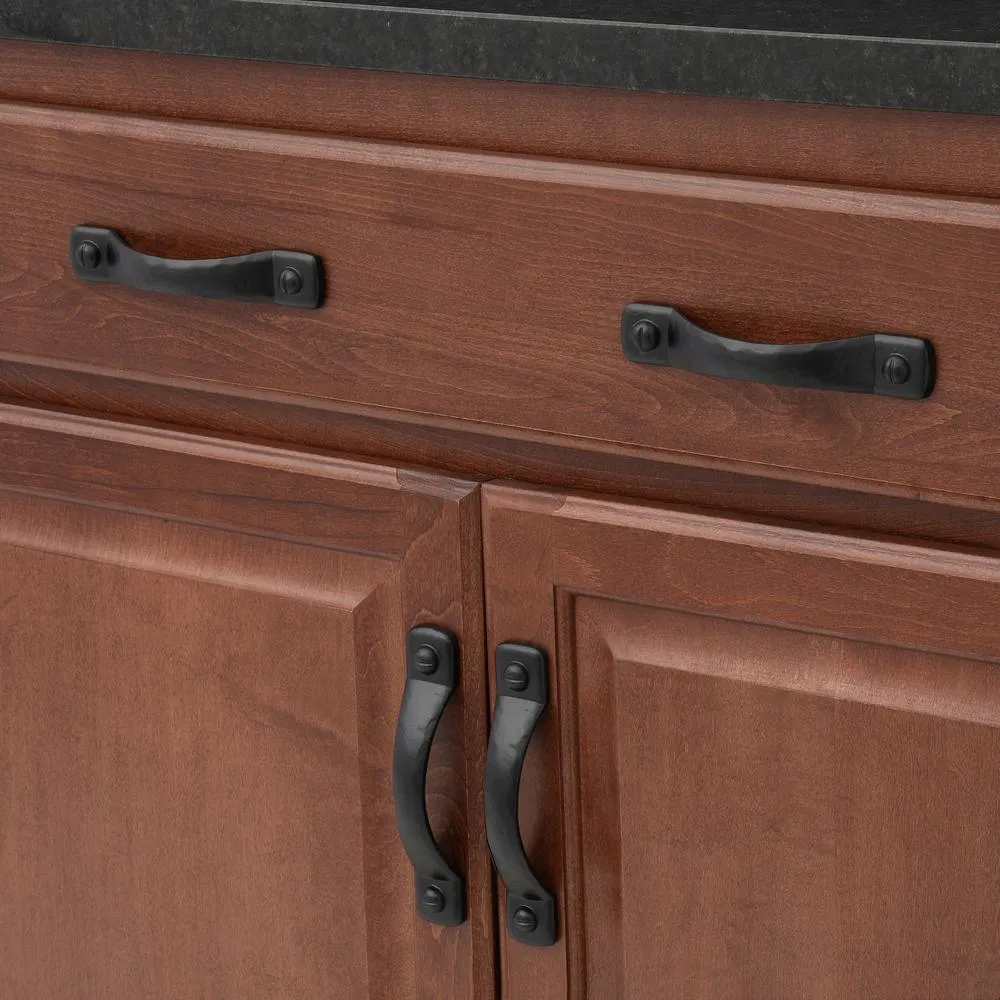 5-1/16 in. (128 mm) Center-to-Center Matte Black Forged Iron Traditional Barn Door Pull, photo 2 of 8