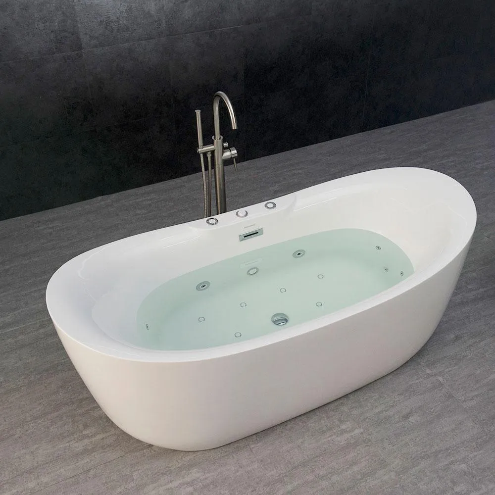 Venezia 71 in. Acrylic Freestanding Double Slipper Whirlpool and Air Bathtub with Drain and Overflow Included in White, photo 13 of 15