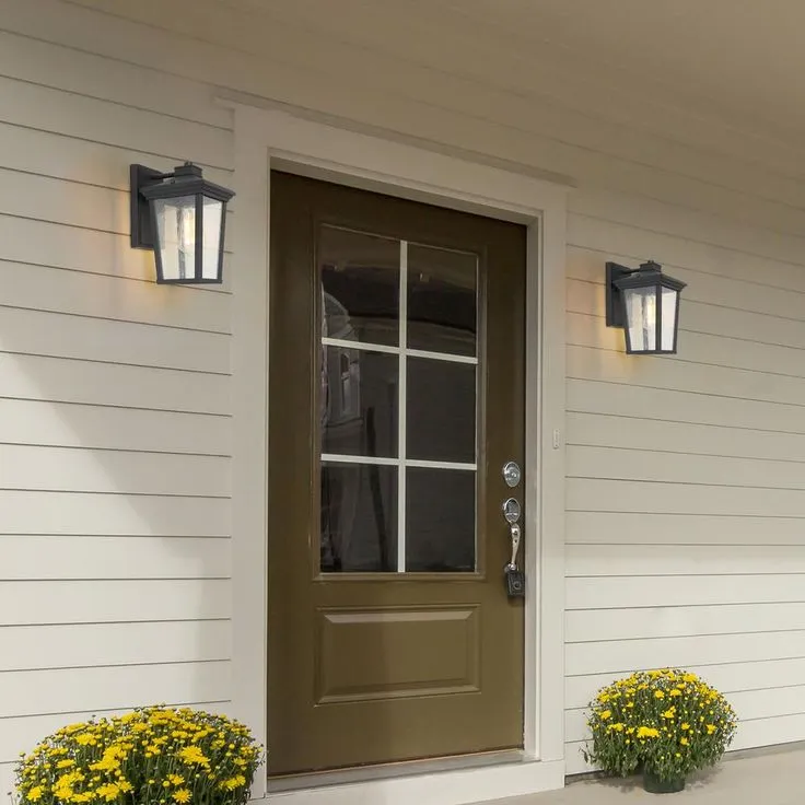 1-Light Black 11 in. H Square Patio LED Decorative Outdoor Metal Caged Wall Lantern Seeded Glass Sconce, photo 4 of 15