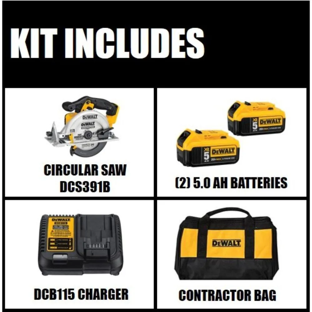 DEWALT 20-Volt MAX Lithium-Ion Cordless 6-1/2 in. Circular Saw with Premium Battery Pack 5.0 Ah (2-Pack), Charger and Kit Bag, photo 2 of 8