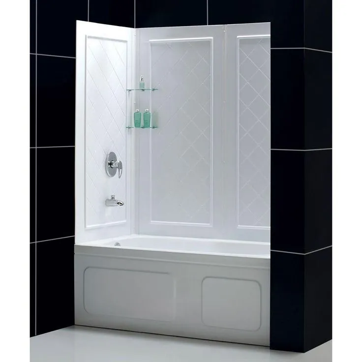 DreamLine QWALL-Tub 28-32 in. D x 56-60 in. W x 60 in. H 4-Piece Easy Up Adhesive Tub Surround, White, photo 2 of 4