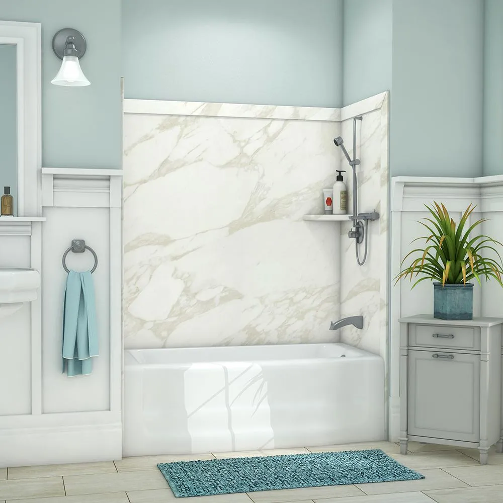Elite 32 in. x 60 in. x 60 in. 9-Piece Easy Up Adhesive Tub Surround in Calypso, photo 24 of 26