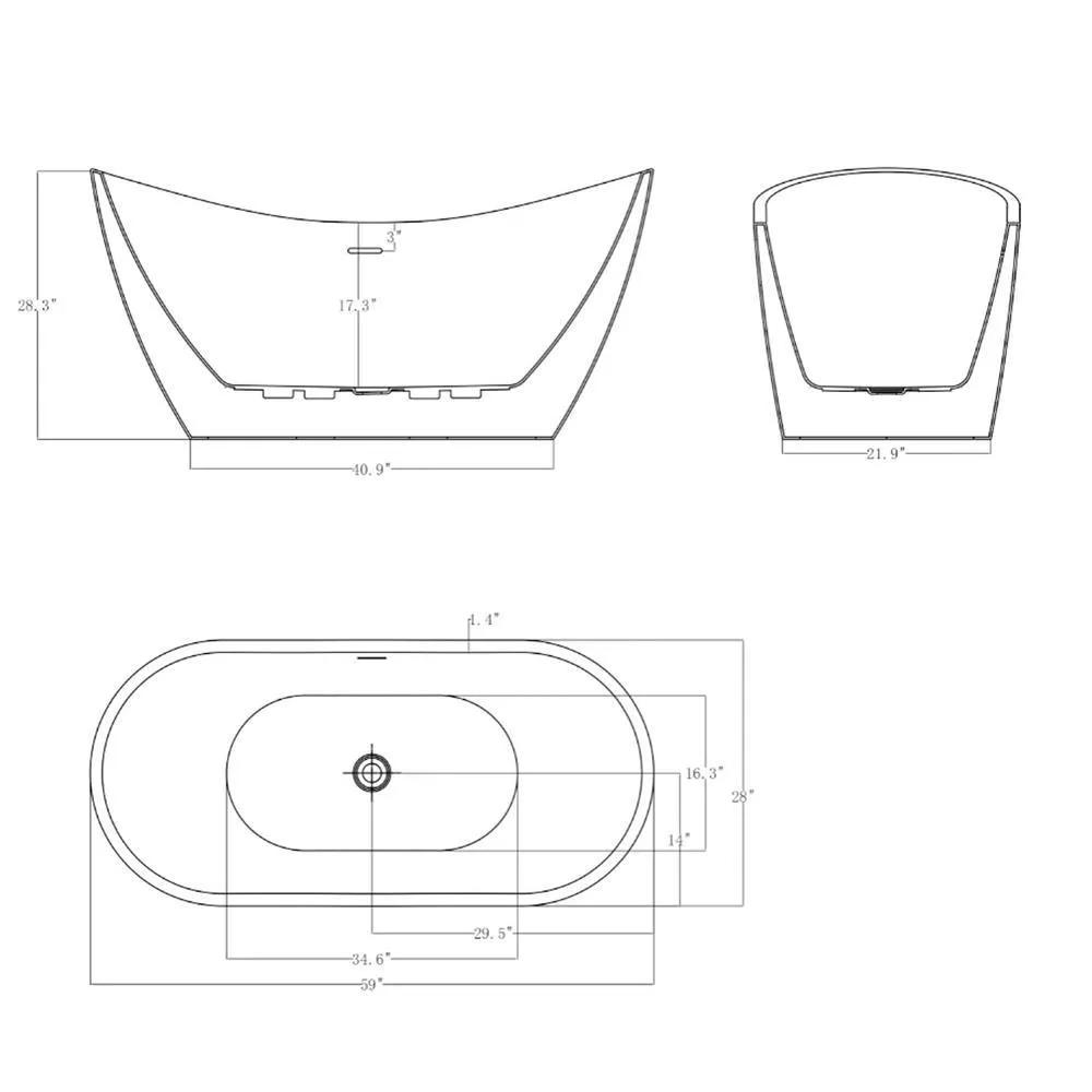 59 in. Acrylic Center Drain Oval Double Slipper Flatbottom Freestanding Bathtub in Glossy White, photo 10 of 10