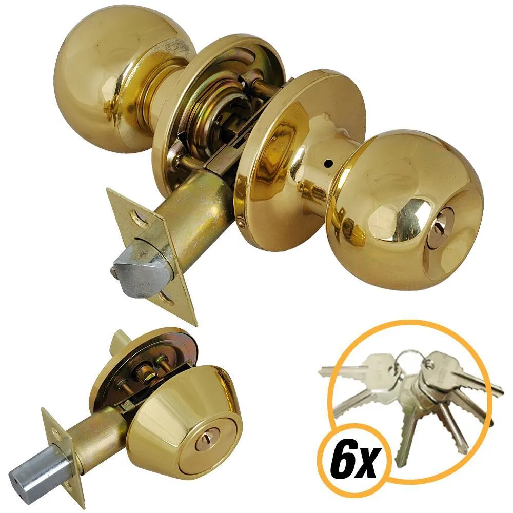 Black Entry Door Knob Combo Lock Set with Deadbolt and 6 Keys, photo 4 of 5