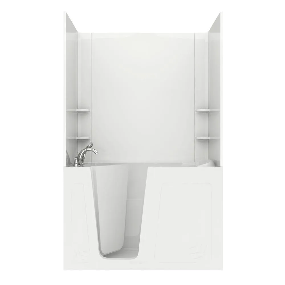 Universal Tubs Rampart 5 ft. Walk-in Whirlpool and Air Bathtub with Flat Easy Up Adhesive Wall Surround, Right Drain, White, photo 18 of 29