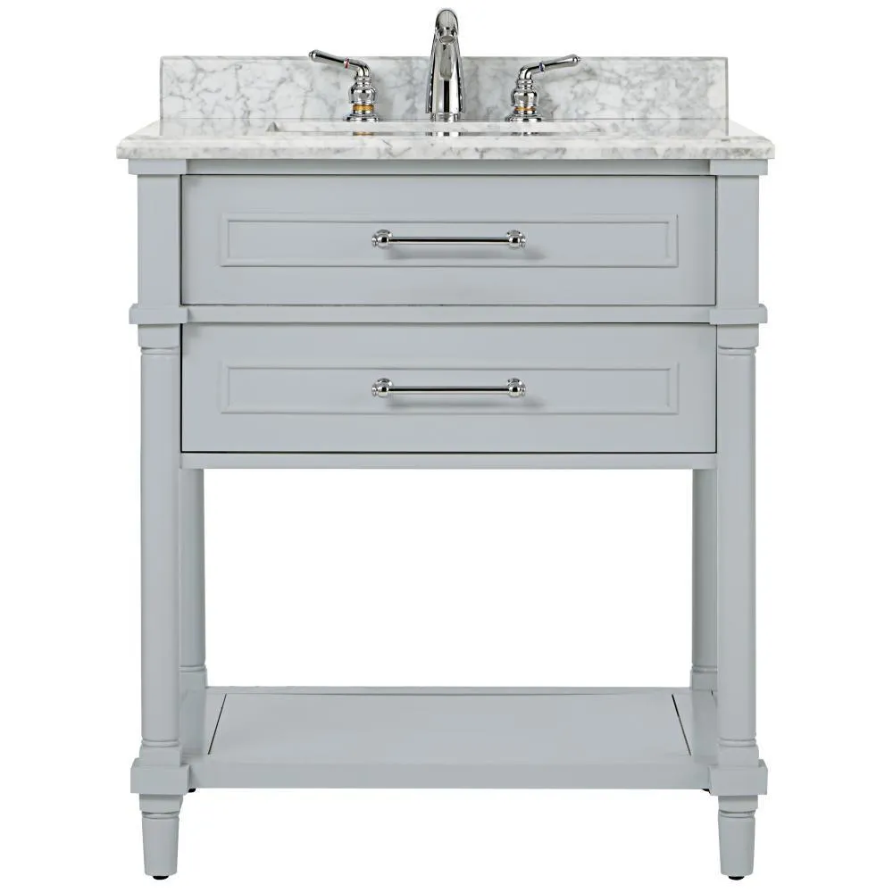 Aberdeen 36 in. W x 22 in. D Single Bath Vanity in White with Carrara Marble Top with White Sink, photo 14 of 27