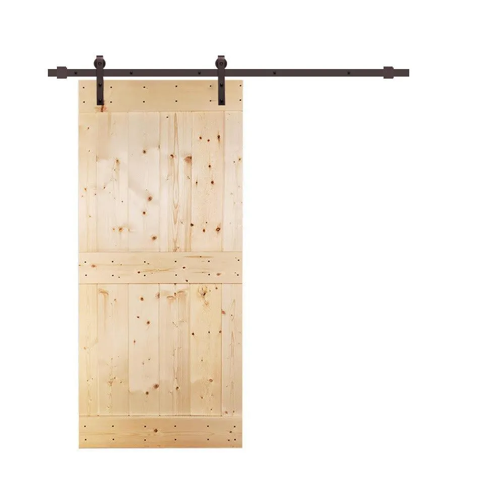 CALHOME 36 in. x 84 in. Mid-Bar White Knotty Pine Wood Interior Sliding Barn Door With Hardware Kit, photo 12 of 17