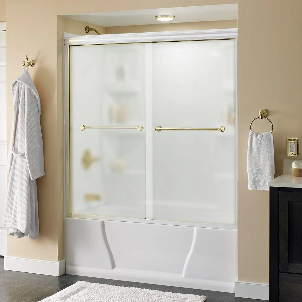 Crestfield 60 in. x 58-1/8 in. Semi-Frameless Traditional Sliding Bathtub Door in Bronze with Transition Glass, photo 33 of 67