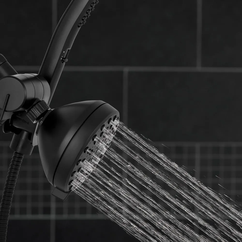 12-Spray High Pressure 1.8 GPM 5 in. Wall Mount Dual Shower Head and Handheld Shower Head in Matte Black, photo 4 of 7