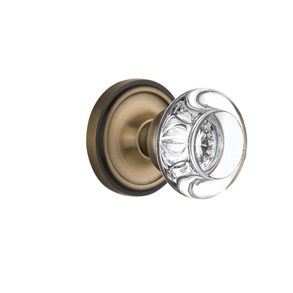 Classic Rosette 2-3/4 in. Backset Unlacquered Brass Privacy Bed/Bath Round Clear Crystal Glass Door Knob, photo 7 of 10