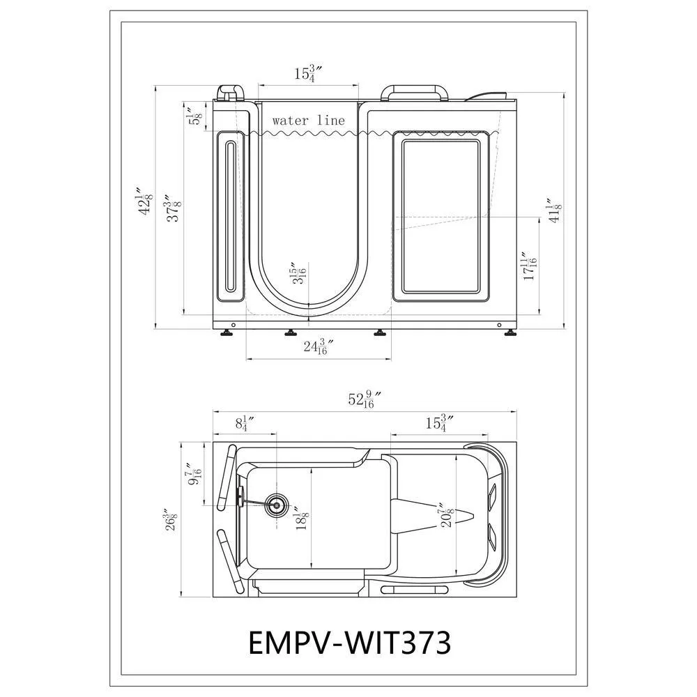 Empava 52.5 in. Left Side Walk-in Freestanding Bathtub Flatbottom Soaking SPA Tub in White, photo 4 of 10