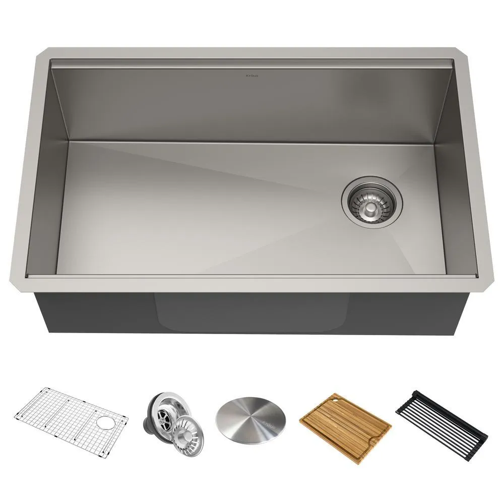 Kore Workstation 23 in. 16-Gauge Undermount Single Bowl Stainless Steel Kitchen Sink with Accessories, photo 3 of 4