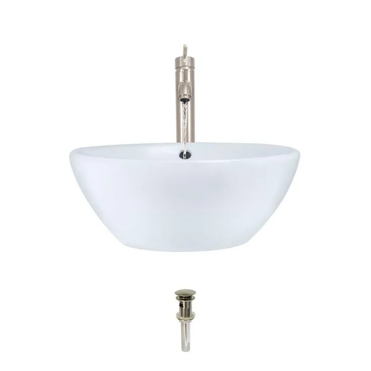 MR Direct Porcelain Vessel Sink in White with 718 Faucet and Pop-Up Drain in Brushed Nickel, photo 8 of 9