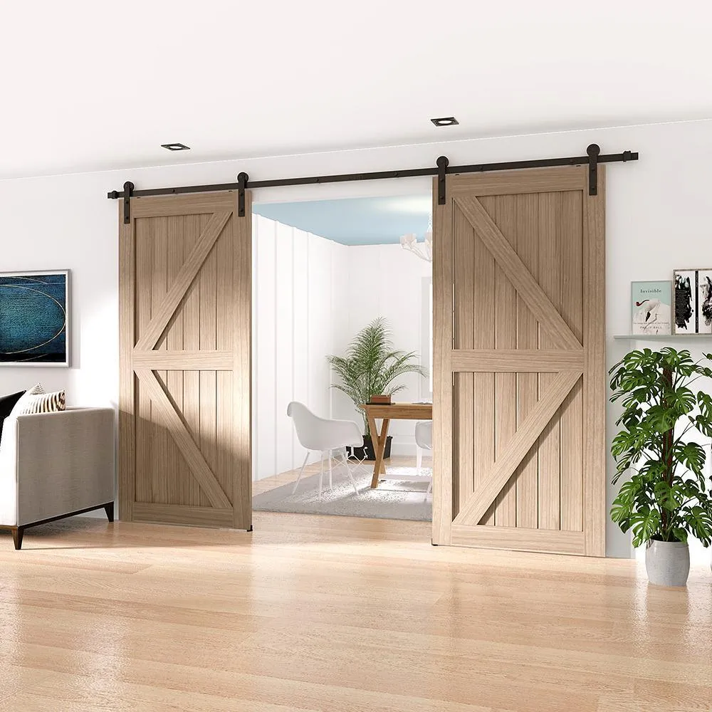 WINSOON 11 ft./132 in. Frosted Black Strap Sliding Barn Door Track Hardware Kit for Double Wood Doors Non-Routed Floor Guide, photo 3 of 7
