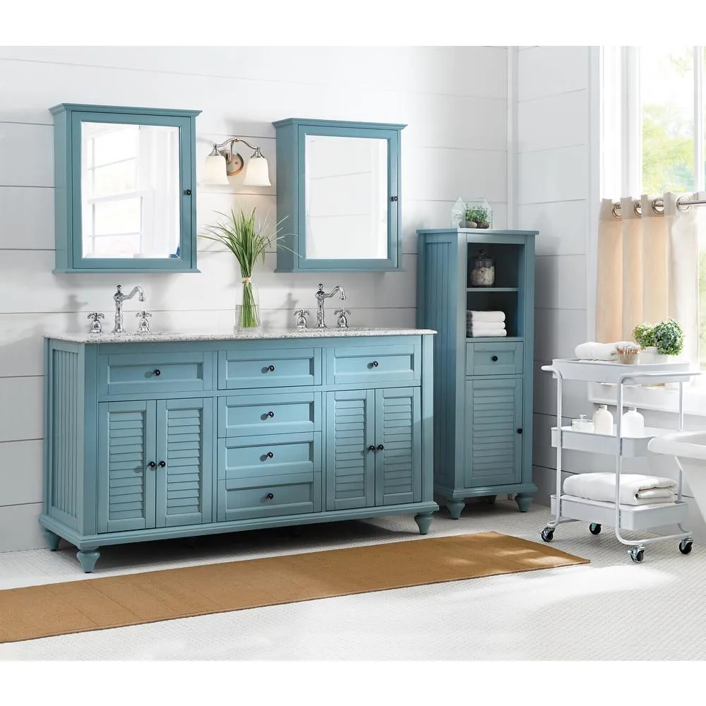 Hamilton 18 in. W x 53 in. H x 14 in. D Bathroom Linen Storage Cabinet in Sea Glass, photo 3 of 4