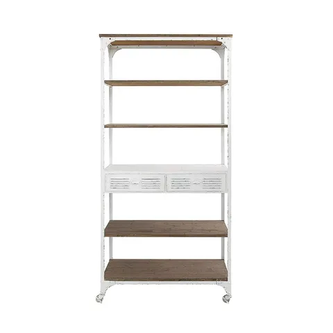 Urban Homestead 78 in. Brown/White Metal/Wood Shelf with Caster Wheels