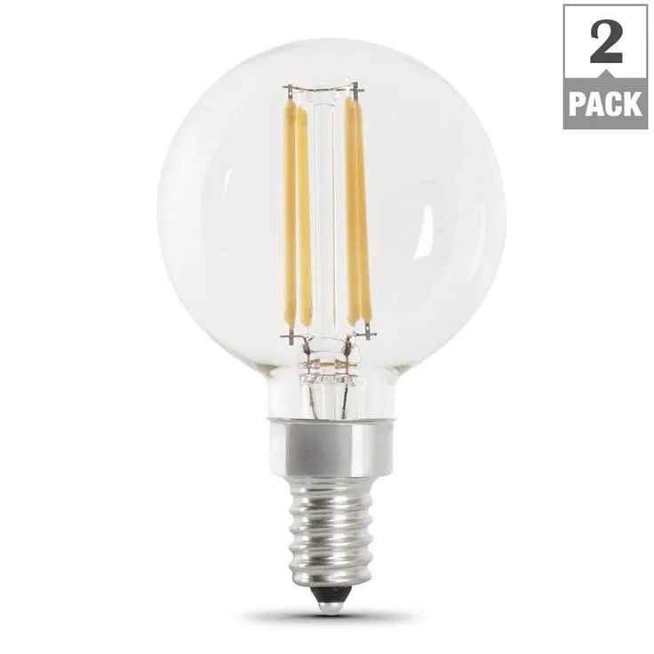 Feit Electric 60-Watt Equivalent G16.5 Candelabra Dimmable Filament ENERGY STAR Clear Glass LED Light Bulb, Daylight (2-Pack), photo 6 of 10