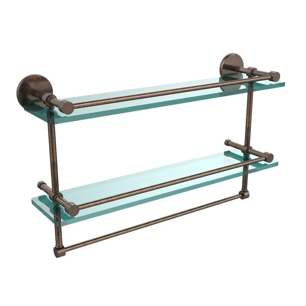 Allied Brass 22 in. L x 12 in. H x 5 in. W 2-Tier Clear Glass Bathroom Shelf with Towel Bar in Polished Chrome, photo 3 of 15