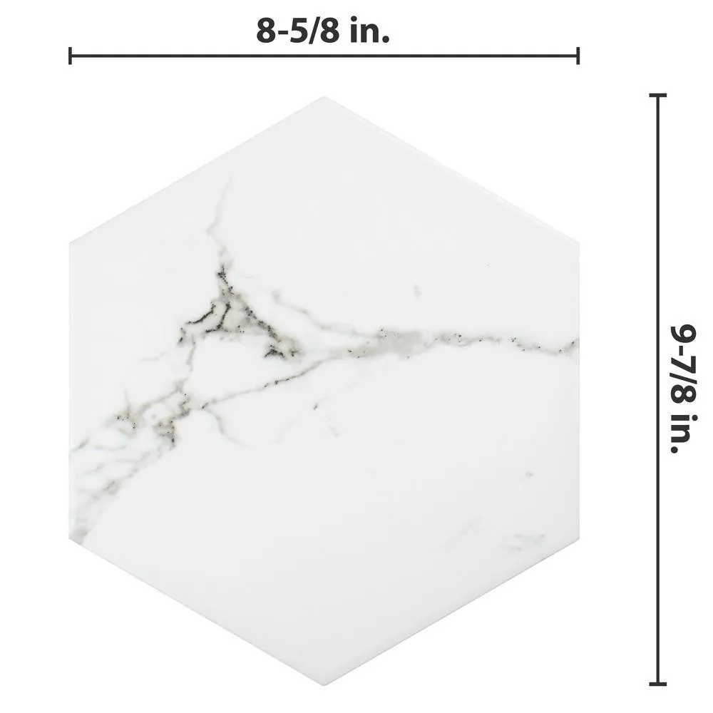Merola Tile Timeless Calacatta Hex 8-5/8 in. x 9-7/8 in. Porcelain Floor and Wall Tile (11.56 sq. ft. / Case), photo 3 of 20