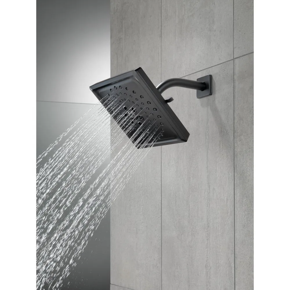 3-Spray 7.6 in. Single Wall Mount Fixed Rain H2Okinetic Shower Head in Matte Black, photo 2 of 11
