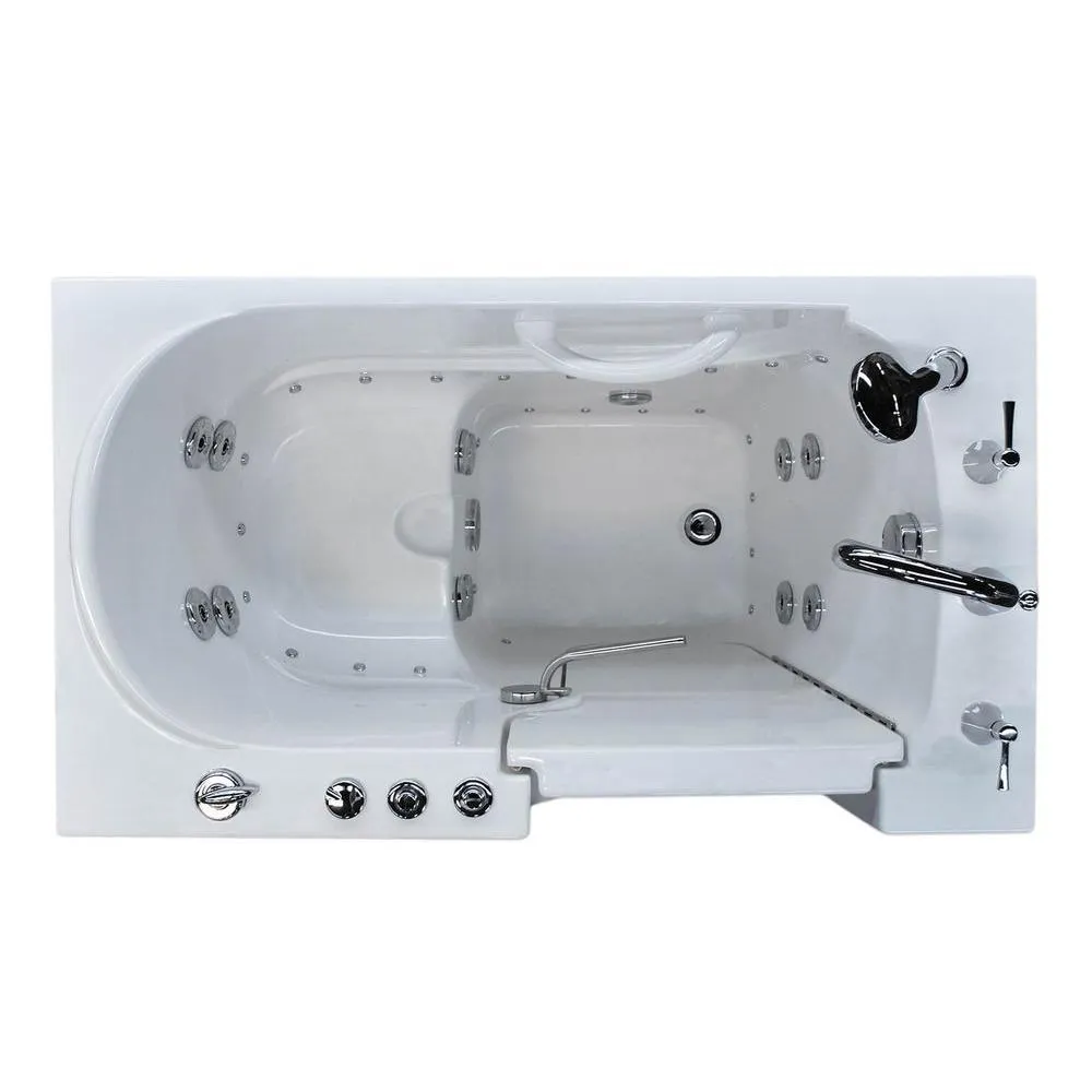 Universal Tubs Rampart Nova Heated 3.9 ft. Walk-in Whirlpool and Air Bathtub with Flat Easy Up Adhesive Wall Surround, Right Drain, White, photo 9 of 42