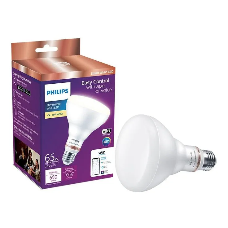 Philips Soft White BR30 LED 65-Watt Equivalent Dimmable Smart Wi-Fi Wiz Connected Wireless Light Bulb, photo 4 of 14