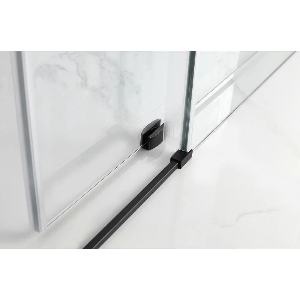 60 in. - 64 in. x 34 in. x 80 in. Frameless Corner Sliding Shower Enclosure Clear Glass in Oil Rubbed Bronze Left, photo 4 of 11