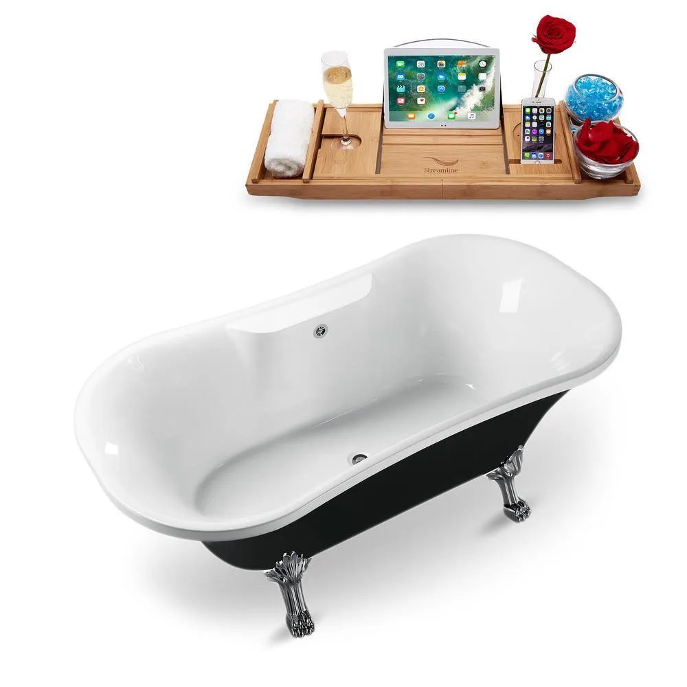 Streamline 68 in. Acrylic Fiberglass Clawfoot Non-Whirlpool Bathtub in Black, photo 3 of 8